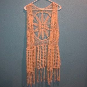 Long Cream Crotchet Vest